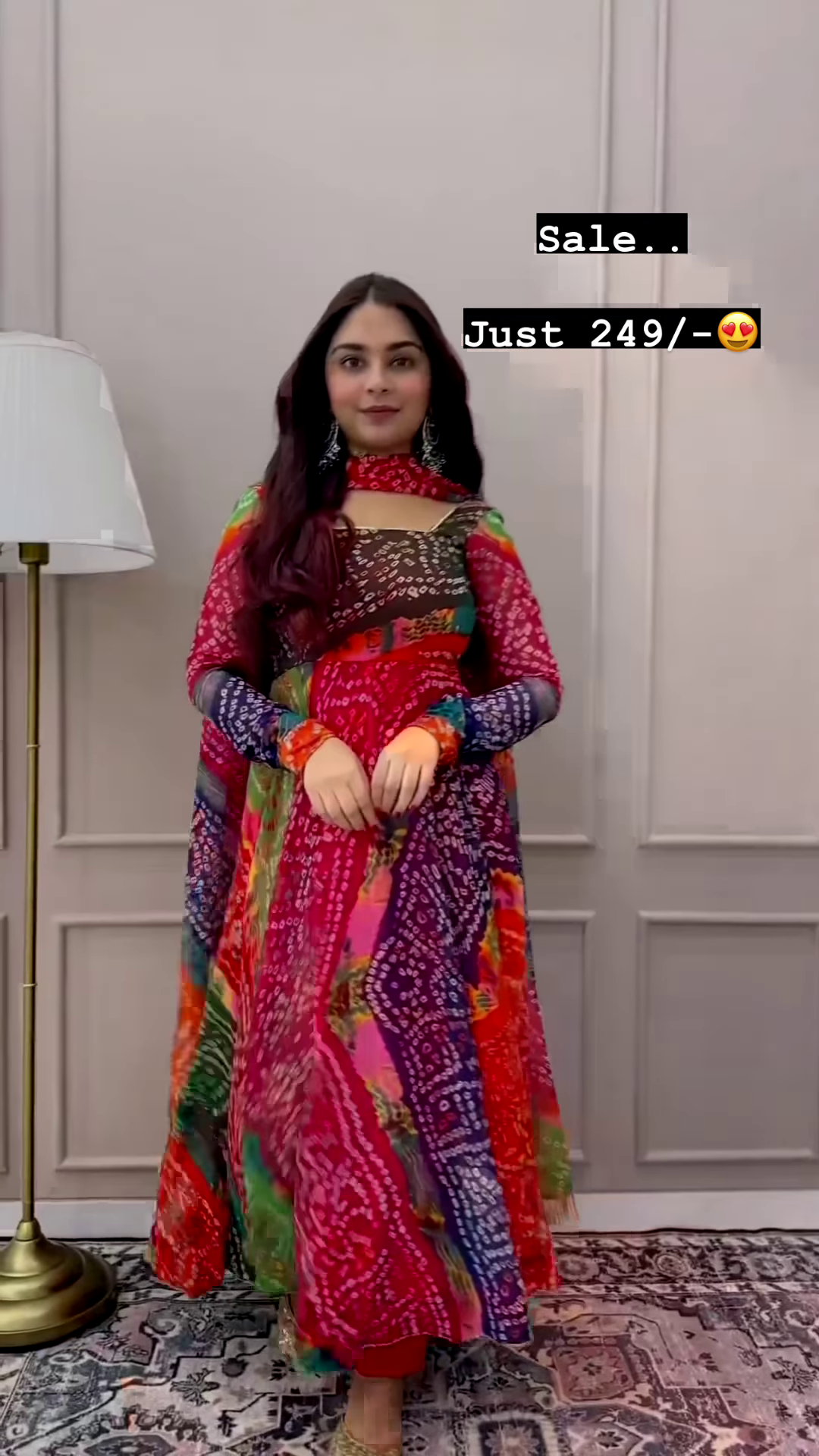 Bandhani Printed Geogette Anarkali Suit Set