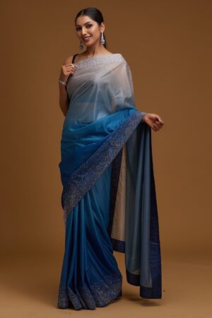 Peacock Blue Tissue Designer Saree