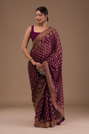 Wine Zariwork Georgette Saree