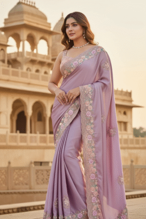 Embroidered Art Silk Saree in Purple – A Regal Expression of Elegance