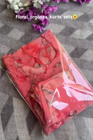 Peach Bloom Floral Organza Kurta Set – A Whisper of Elegance for Everyday