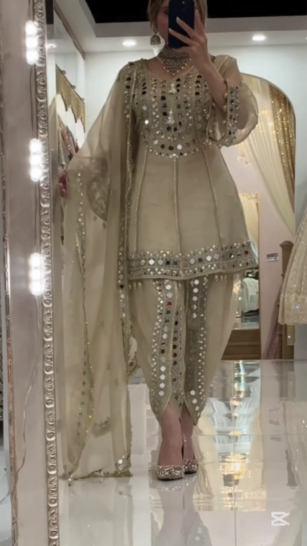 Lavender Heavy Mirror-Embroidered Short Kurti with Sharara Bottom & Dupatta 💜✨🪞 - Image 2