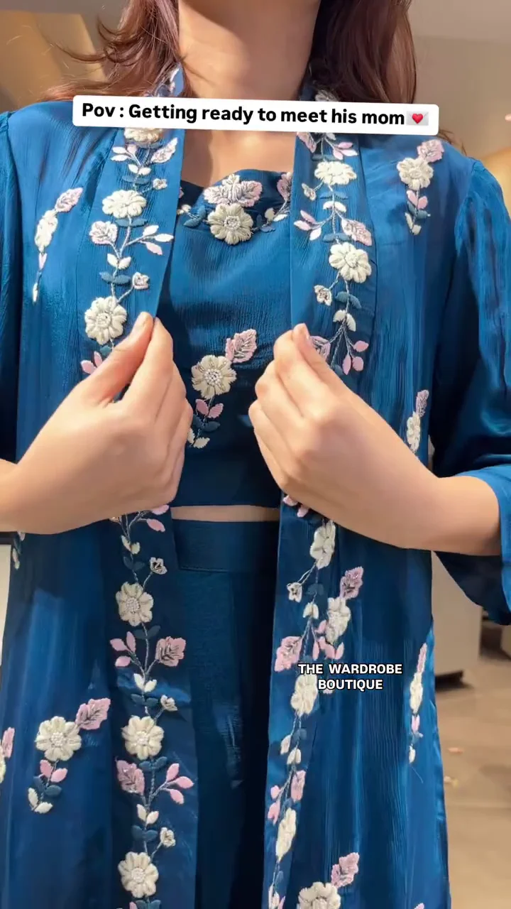 3-Piece Crop Top, Sharara, and Long Shrug Set – Elegant Festive Wear - Image 3