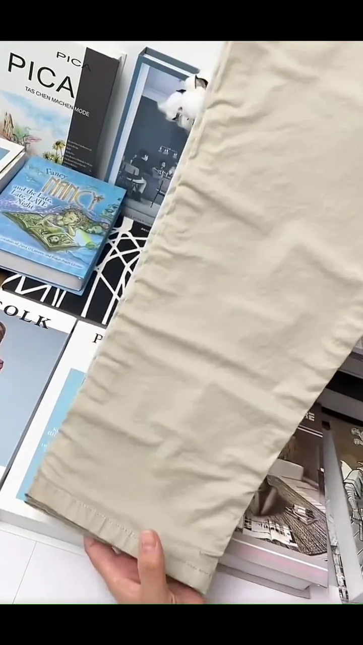 Men’s Beige Slim-Fit Cotton Chino Pants - Image 2